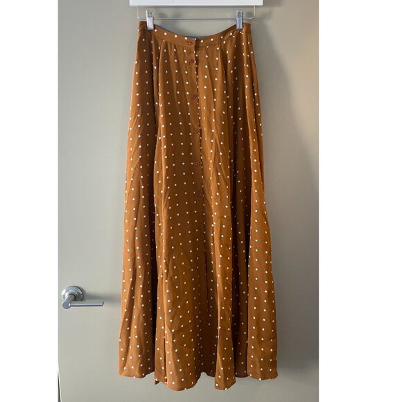 NWOT Diane von Furstenberg Polka Dot Silk Maxi Skirt Brown Size 0 - Picture 3 of 5